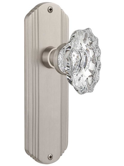 Streamline Deco Door Set with Chateau Crystal Glass Knobs in Satin Nickel.